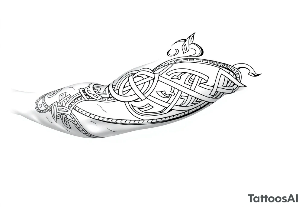 Māori style Celtic tribal knots
and bands black and white shading sleeve simple tattoo idea