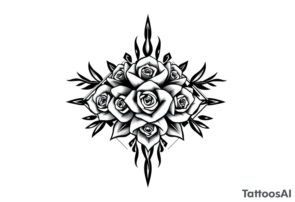 A lot of small roses in a diamond shape tattoo idea