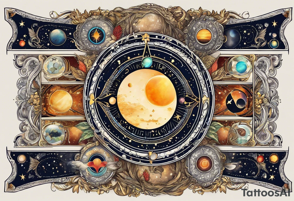 Astrology, Cancer, Natal Chart, symbolic, vision, yin yang, the moon, the sun, Uranus, Pluto, spiritual third eye, mystical armband tattoo idea
