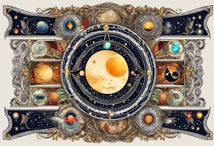 Astrology, Cancer, Natal Chart, symbolic, vision, yin yang, the moon, the sun, Uranus, Pluto, spiritual third eye, mystical armband tattoo idea