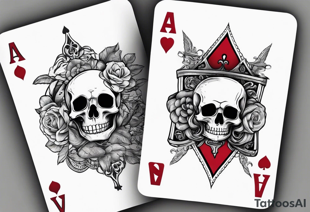 Skeleton hand holding 2 playing cards tattoo idea