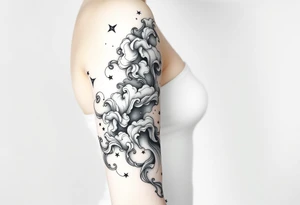 Art nouveau style Celestial swirling tumultuous intergalactic space clouds flowing like wispy smoke tattoo idea