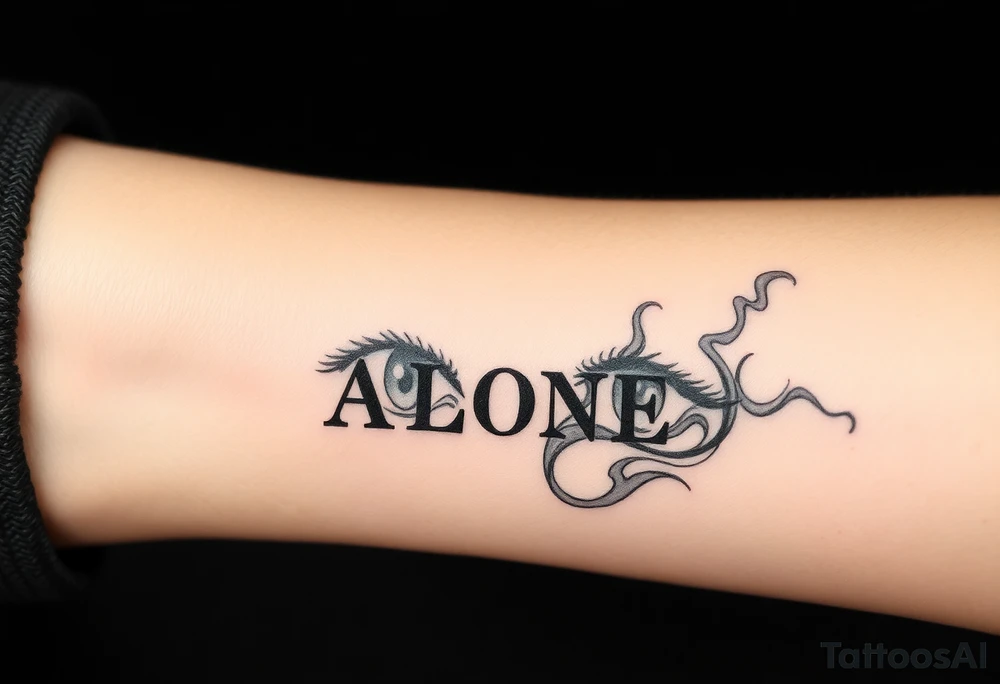 Eyes looking at the words ALONE, and smoke tattoo idea