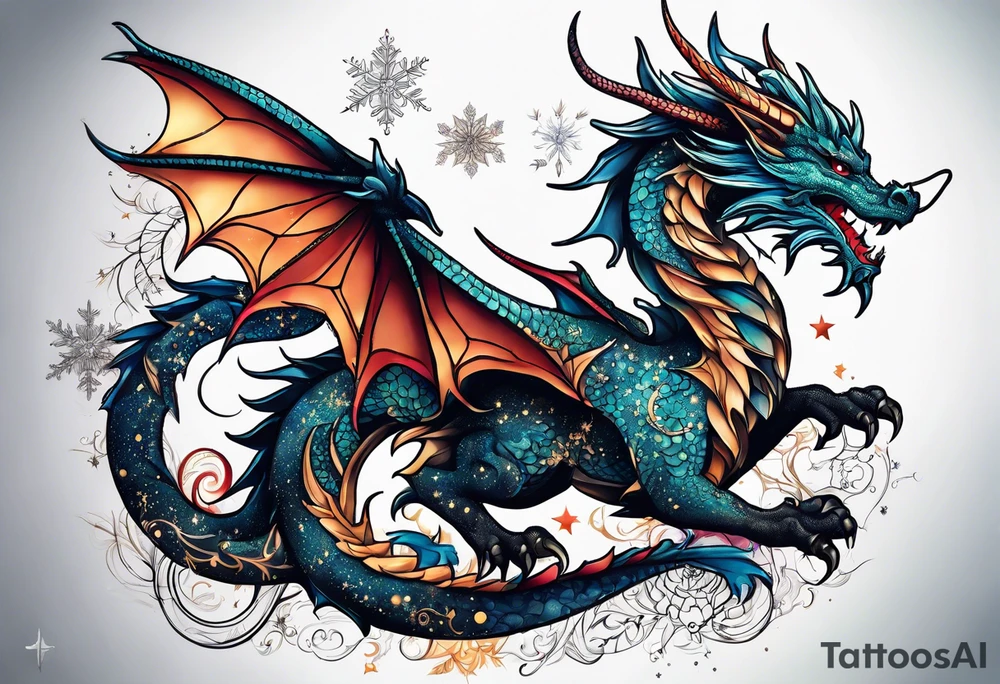 Constellation, dragon, snowflake tattoo idea