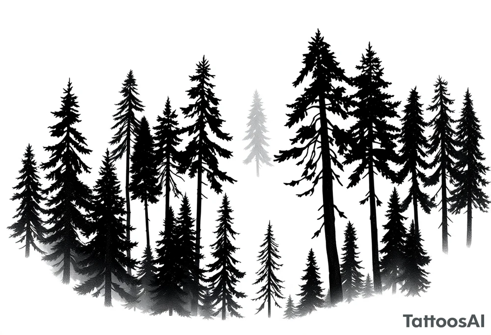 Coniferouse forest silhouette with black and gray trees tattoo idea