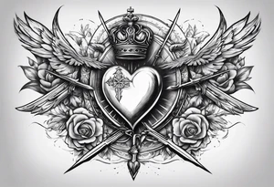 sacred heart with 3 swords instead of a cross. In front of a seraphim. tattoo idea