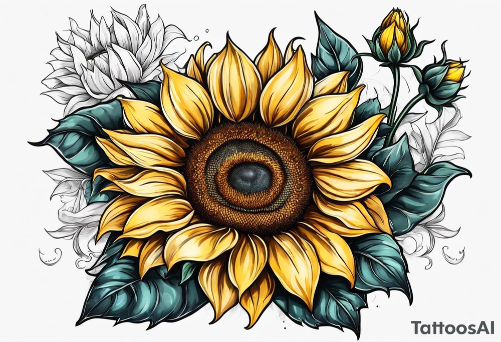 Sunflowers with three paws tattoo idea