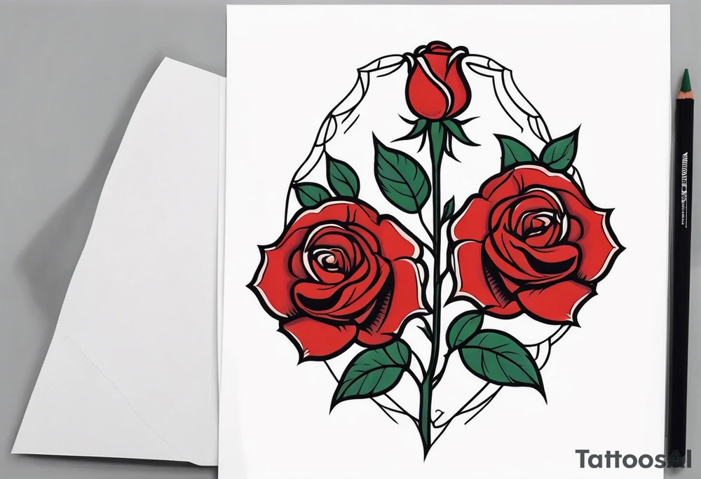 traditional style rose tattoo with the number 5 in it tattoo idea
