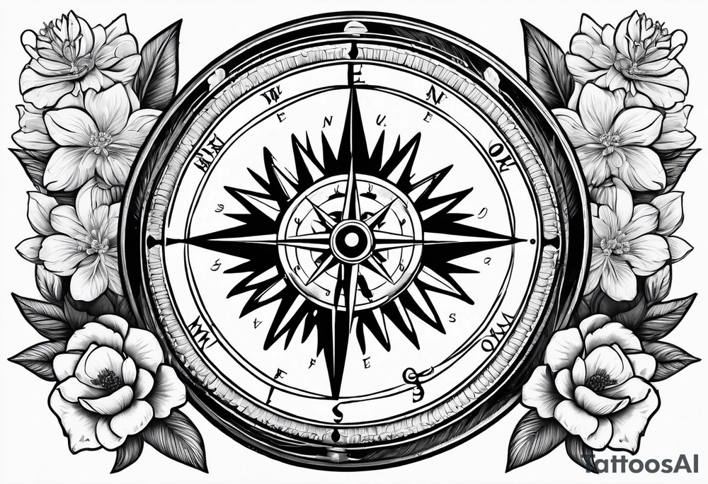 nautical compass with lupine flowers tattoo idea