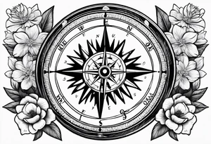 nautical compass with lupine flowers tattoo idea