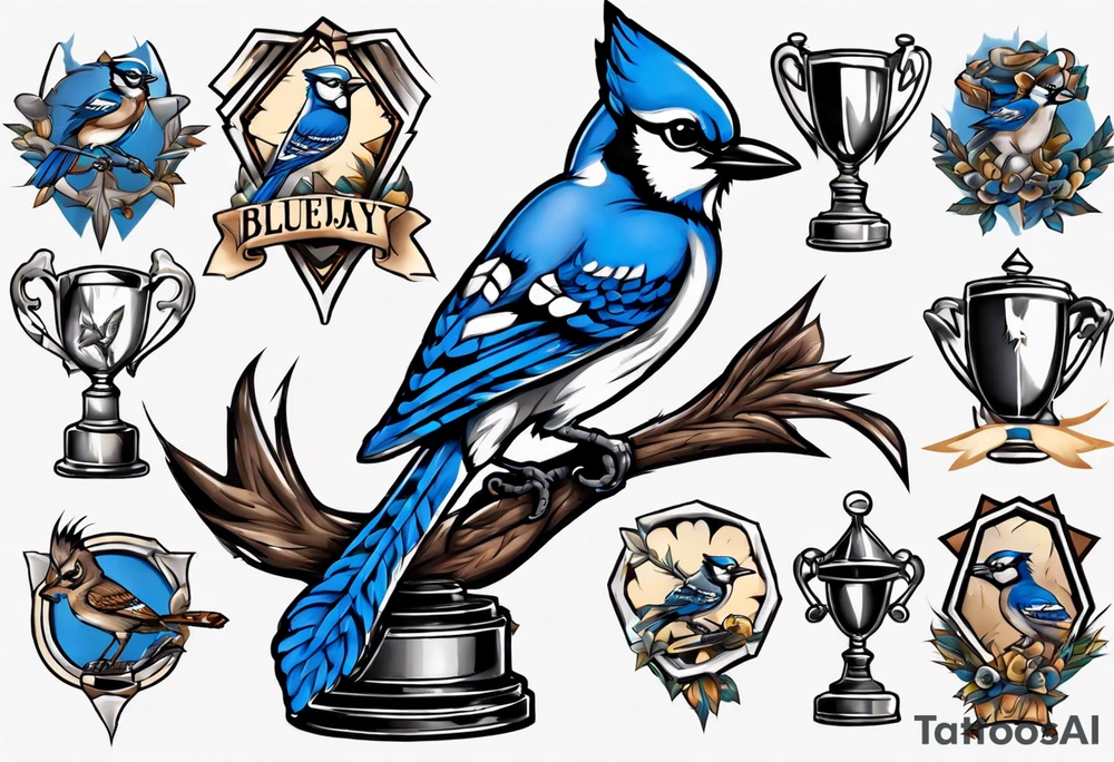bluejay holding a trophy tattoo idea