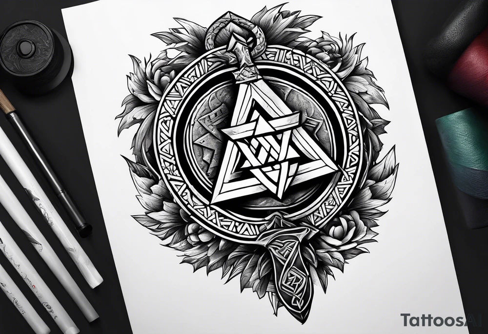 Valhalla valknut sword axe Dragon shield tattoo idea