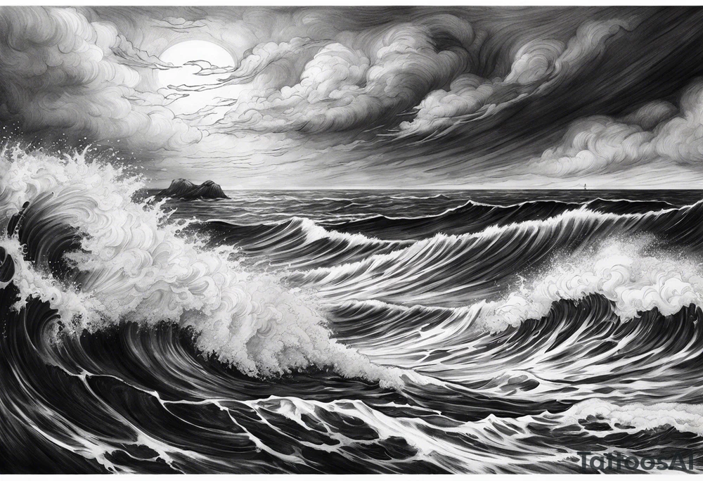 stormy sea, I am lonely and irresistible as a sea element tattoo idea