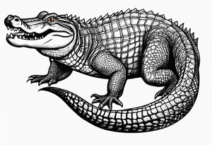 Full body alligator with stretched tail top view tattoo idea