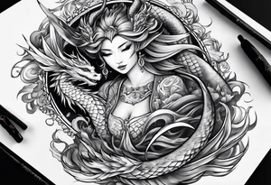 two dragons lady design tattoo idea