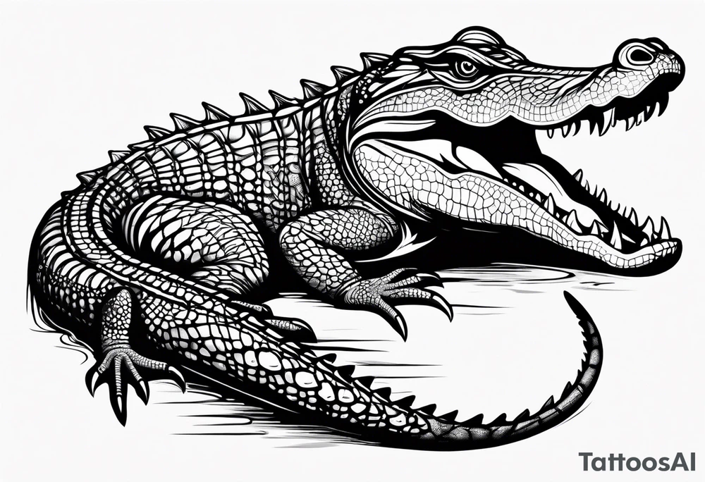 Full body Caiman with tail tattoo idea