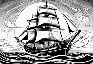 front bow sails with lighthouse on board tattoo idea