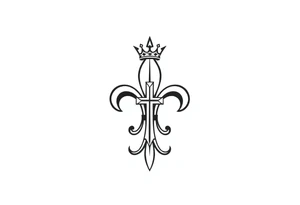 a flor de lis with a crown and a cross inside the flor de lis tattoo idea