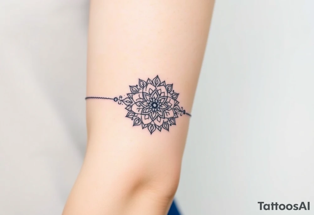 A delicate lace armband in a mandala style, incorporating intricate, circular details tattoo idea