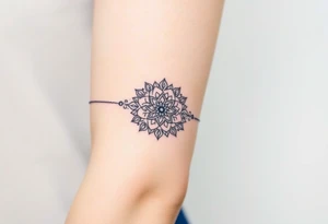 A delicate lace armband in a mandala style, incorporating intricate, circular details tattoo idea