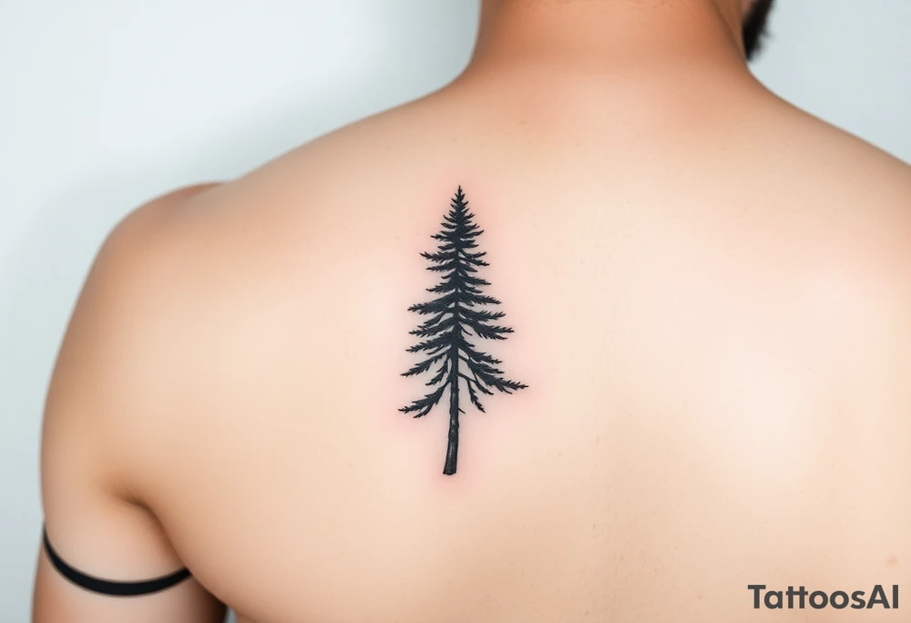 a minimalist tattoo of a douglas fir tree, combined with a band around the left forearm which connects at the bottom of the trunk of the tree. Please don't have it on the back -- make it on the arm tattoo idea