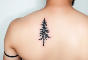 a minimalist tattoo of a douglas fir tree, combined with a band around the left forearm which connects at the bottom of the trunk of the tree. Please don't have it on the back -- make it on the arm tattoo idea
