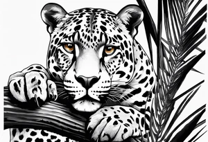 jaguar laying on palm tree tattoo idea