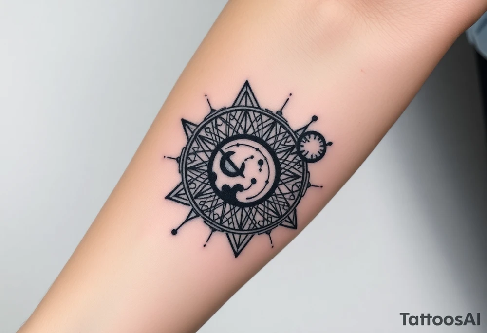 outer space, planets, geometric patterns, string theory tattoo idea