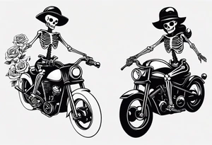 Skeleton pinup doll driving a motorcycle tattoo idea