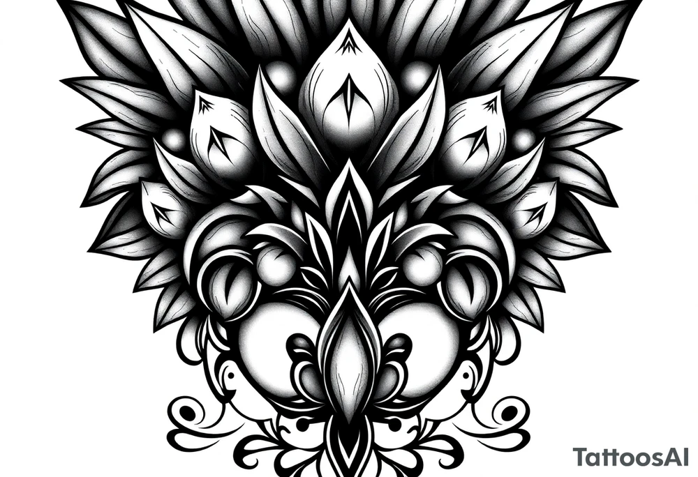 Bushy crown pineapple vagina, design to go over vagina , erotic vagina area design, anus to be at the bottom tattoo idea