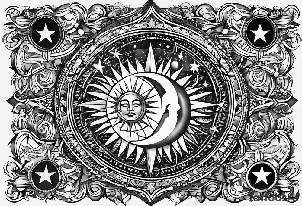 1 small sun, star, moon and the words, "My Blood, Your Blood, Our Blood" tattoo idea
