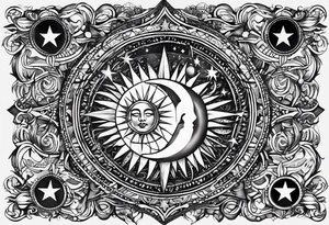 1 small sun, star, moon and the words, "My Blood, Your Blood, Our Blood" tattoo idea