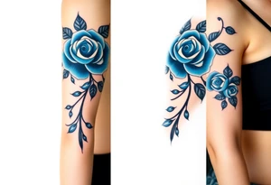 blue roses with the quote She overcame everything that tried to destroy her tattoo idea