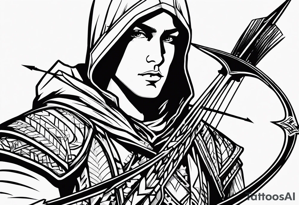 an arrow with only one drip of blood on the tip of it simple line art tattoo idea