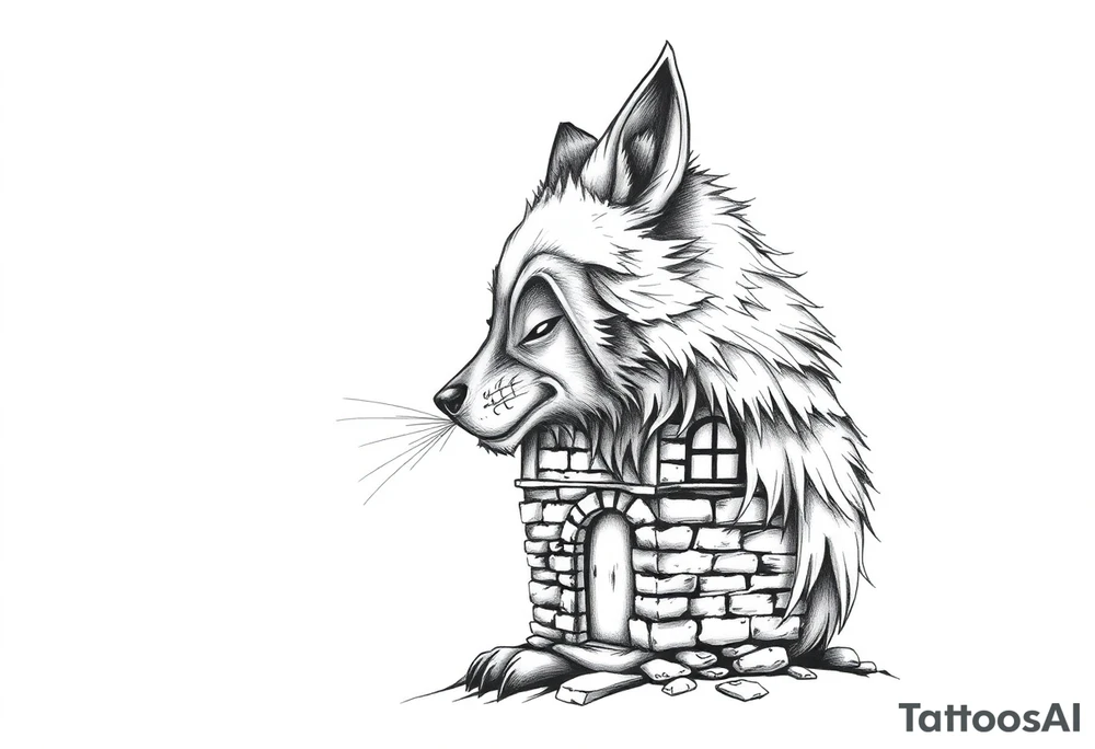 Big bad wolf huffing puffing and blowing a brick house down tattoo idea Big bad wolf huffing puffing and blowing a brick house down tattoo idea