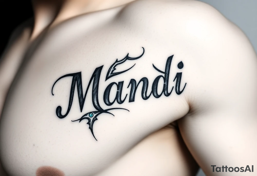 Name Mandi with blue eyes tattoo idea