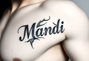 Name Mandi with blue eyes tattoo idea