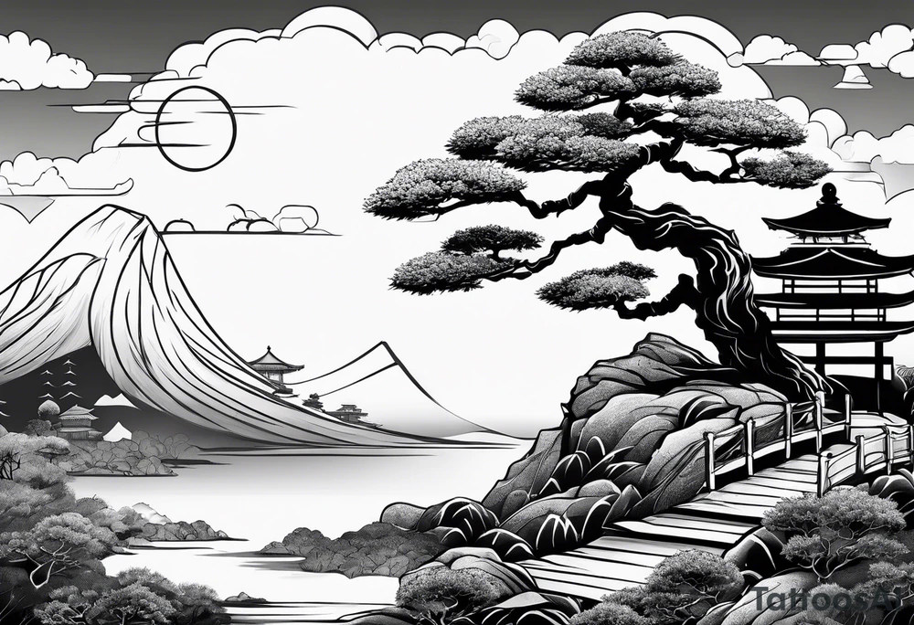 samurai and bonsai tree in japan tattoo idea