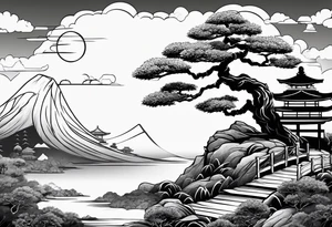 samurai and bonsai tree in japan tattoo idea