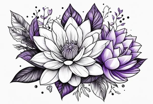 simple flower bouquet with 1 violet, 1 water lilly, and 1 holly tattoo idea