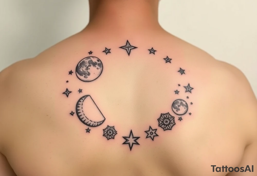 R.I.P. 
Anthony Lamont Deal Sr 
surrounded by moons and stars 
On my right forearm tattoo idea