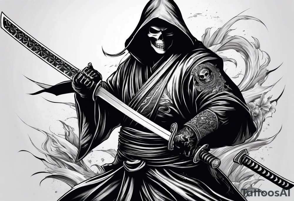 katana with grim reaper tattoo idea