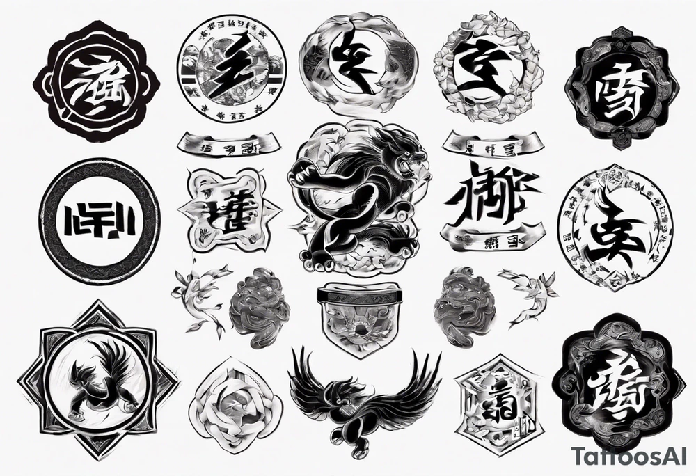 Taekwondo blackbelt with Korean imagery tattoo idea