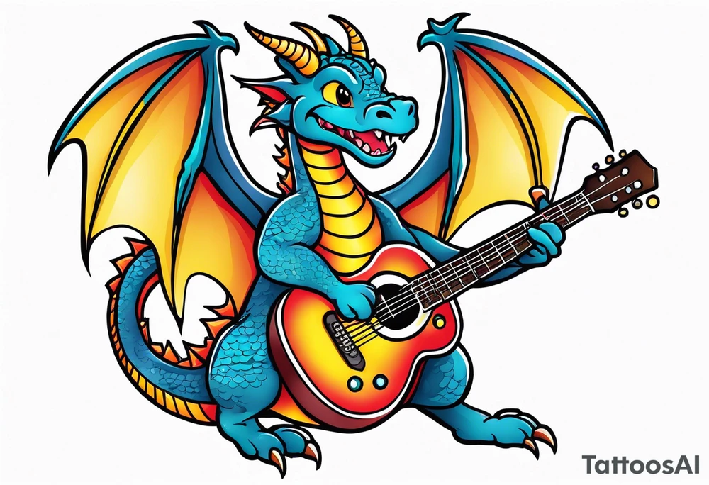 Dragon playing guitar tattoo idea