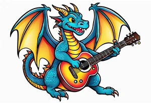 Dragon playing guitar tattoo idea