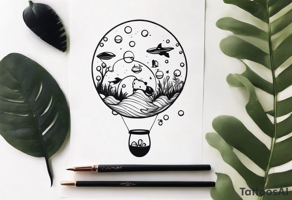cute animals going up in bubbles tattoo idea