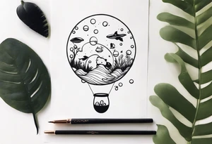 cute animals going up in bubbles tattoo idea