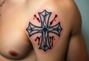 A cracked stone Templar cross with blood splatters, evoking the battle-worn history of the Knights Templar tattoo idea