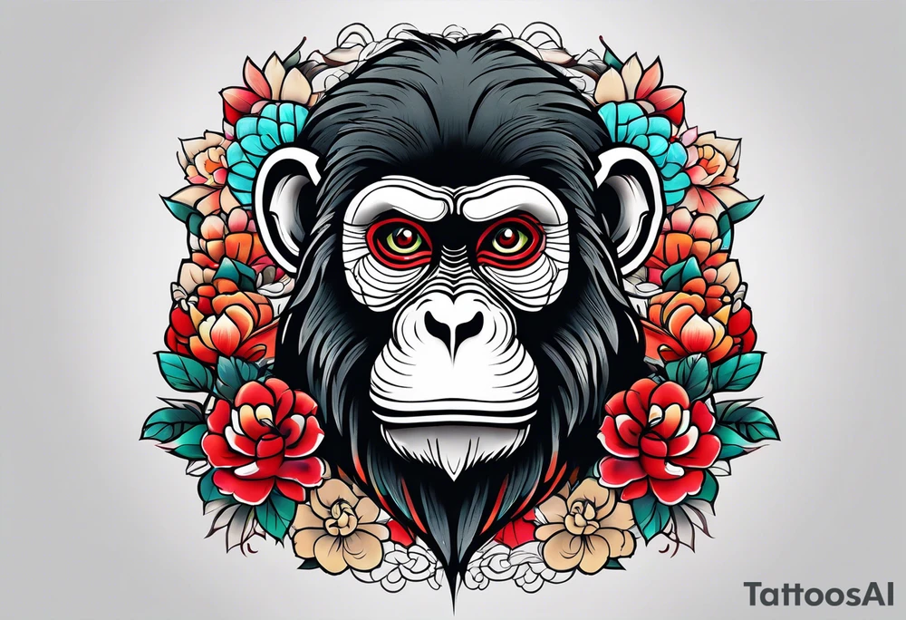 traditional japanese art monkey tattoo idea