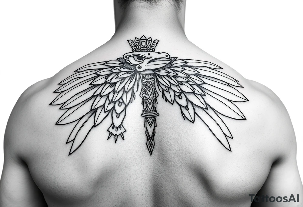 Quetzalcoatl Aztec pyrami treasure black and white tattoo idea